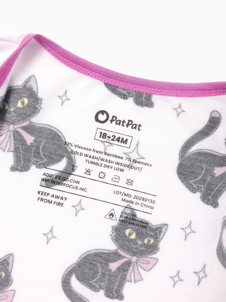 Bamboo Baby Boy/Girl Cartoon Printed 2-Way Zip Onesies Anti Slip Long-sleeve Footie Pink purple