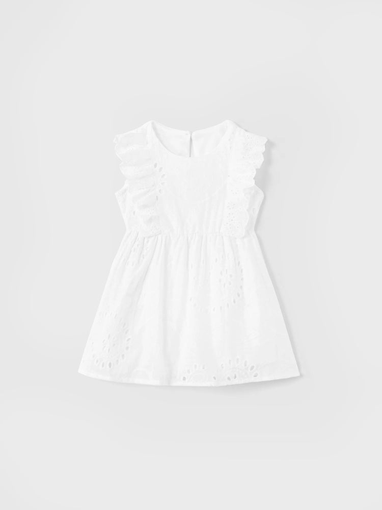 Matching Mom & Me Cotton Dress Eyelet Smocked Dresses with Ruffled Straps, Perfect for Summer Outings & Family Photos White