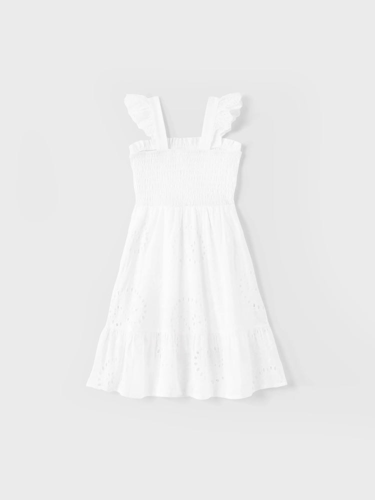 Matching Mom & Me Cotton Dress Eyelet Smocked Dresses with Ruffled Straps, Perfect for Summer Outings & Family Photos White