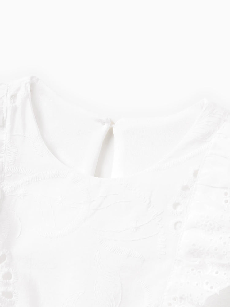 Matching Mom & Me Cotton Dress Eyelet Smocked Dresses with Ruffled Straps, Perfect for Summer Outings & Family Photos White