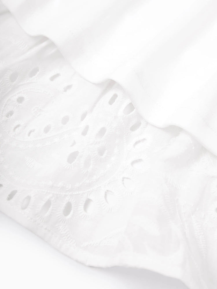 Matching Mom & Me Cotton Dress Eyelet Smocked Dresses with Ruffled Straps, Perfect for Summer Outings & Family Photos White