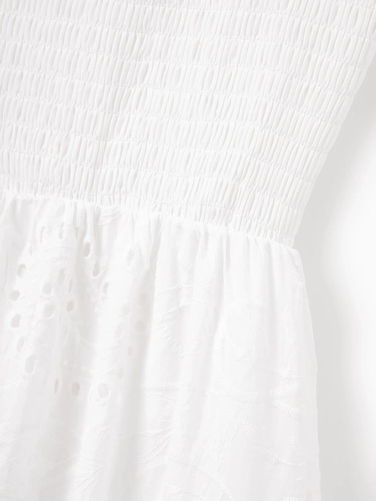 Matching Mom & Me Cotton Dress Eyelet Smocked Dresses with Ruffled Straps, Perfect for Summer Outings & Family Photos White