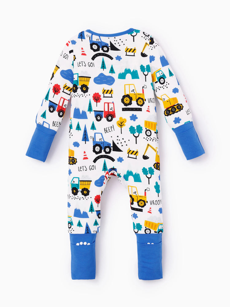 Bamboo Baby Boy/Girl Cartoon Printed 2-Way Zip Onesies Anti Slip Long-sleeve Footie Blue