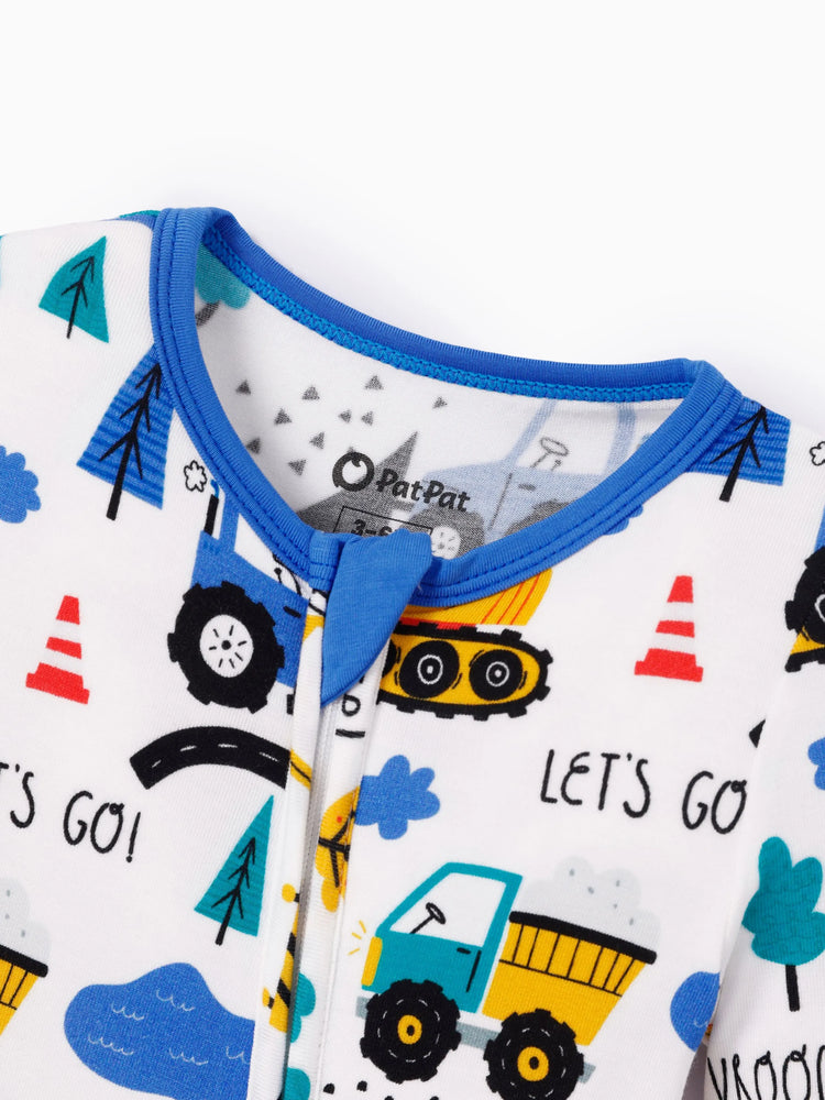 Bamboo Baby Boy/Girl Cartoon Printed 2-Way Zip Onesies Anti Slip Long-sleeve Footie Blue