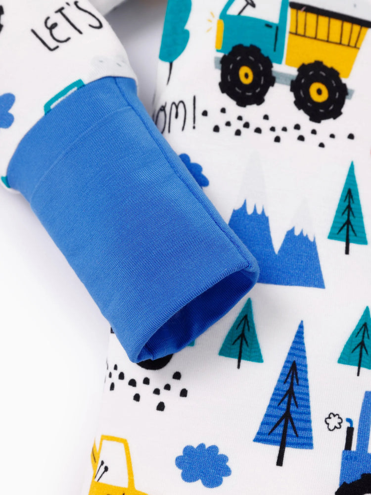 Bamboo Baby Boy/Girl Cartoon Printed 2-Way Zip Onesies Anti Slip Long-sleeve Footie Blue