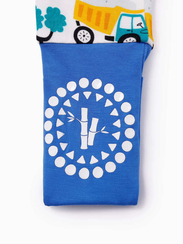 Bamboo Baby Boy/Girl Cartoon Printed 2-Way Zip Onesies Anti Slip Long-sleeve Footie Blue