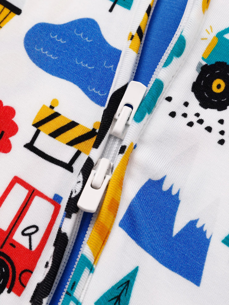 Bamboo Baby Boy/Girl Cartoon Printed 2-Way Zip Onesies Anti Slip Long-sleeve Footie Blue