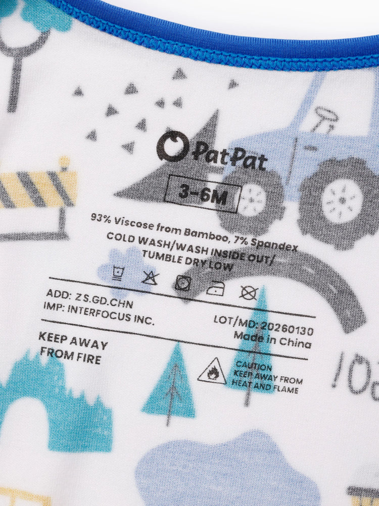 Bamboo Baby Boy/Girl Cartoon Printed 2-Way Zip Onesies Anti Slip Long-sleeve Footie Blue