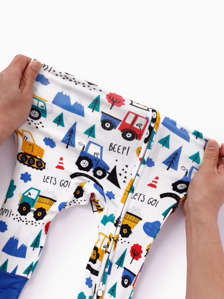 Bamboo Baby Boy/Girl Cartoon Printed 2-Way Zip Onesies Anti Slip Long-sleeve Footie Blue