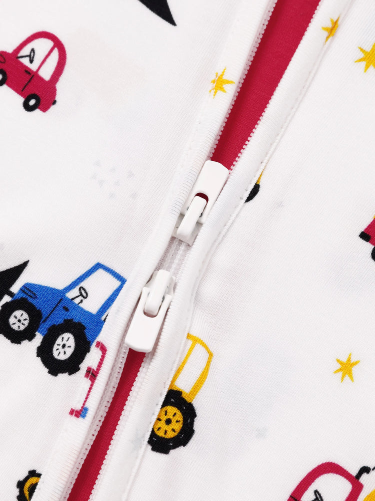 Bamboo Baby Boy/Girl Cartoon Printed 2-Way Zip Onesies Anti Slip Long-sleeve Footie Red