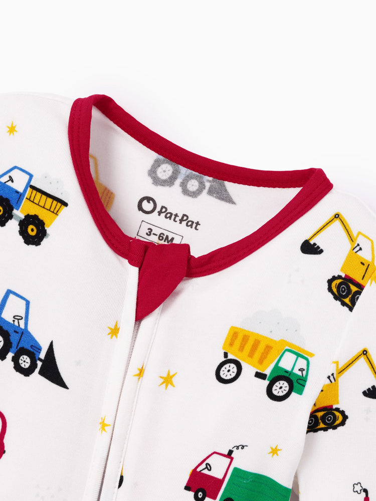 Bamboo Baby Boy/Girl Cartoon Printed 2-Way Zip Onesies Anti Slip Long-sleeve Footie Red