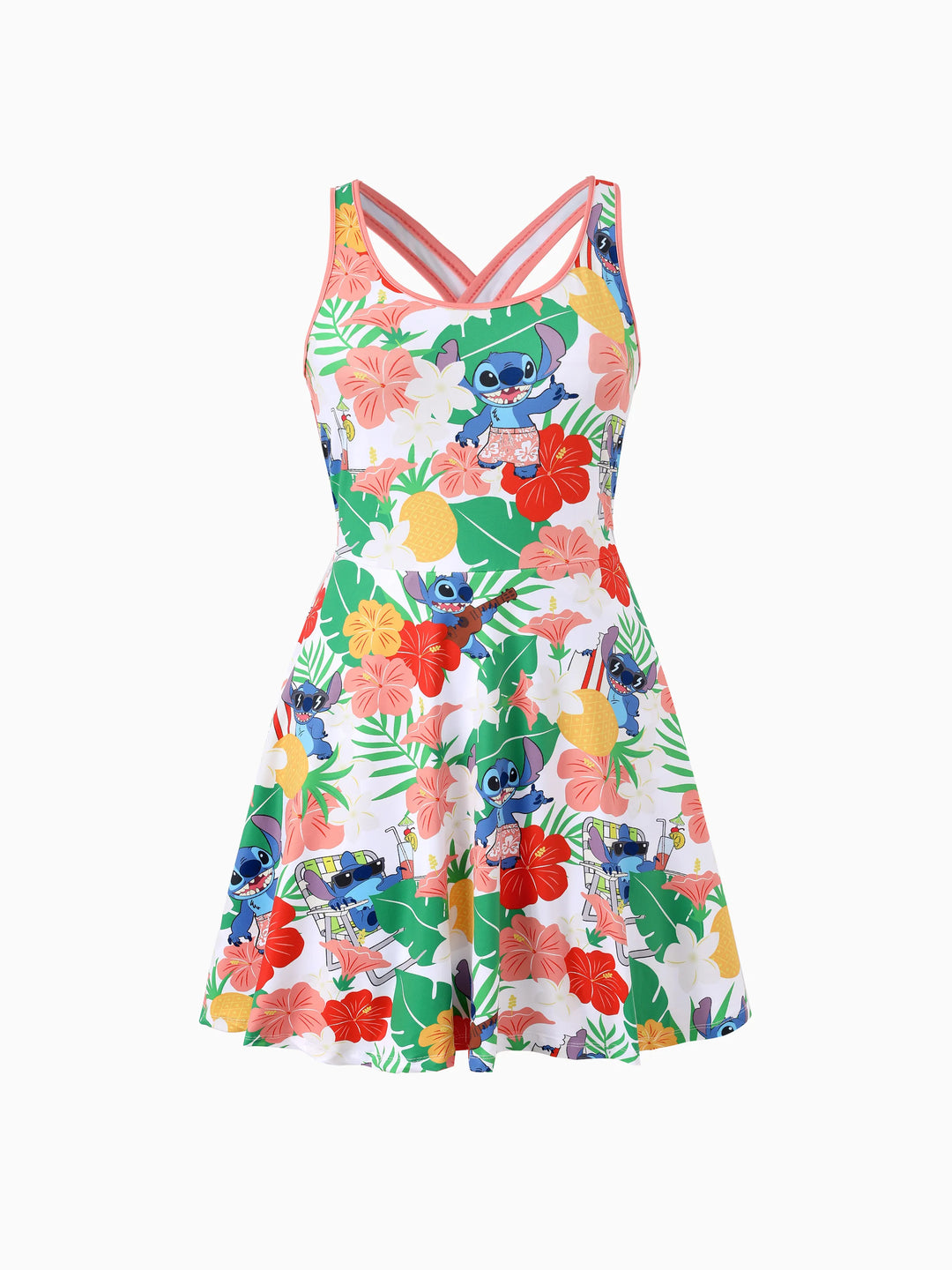 Disney Stitch Mommy & me Tropical Floral Sporty Dress with Built-in Shorts & Pockets/ Cotton Top Multi-color