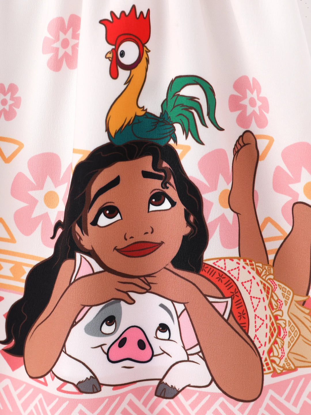 Disney Princess Mommy and Me Moana Floral Dresses with Ruffle Straps for Summer Family Outings & Photos Pink