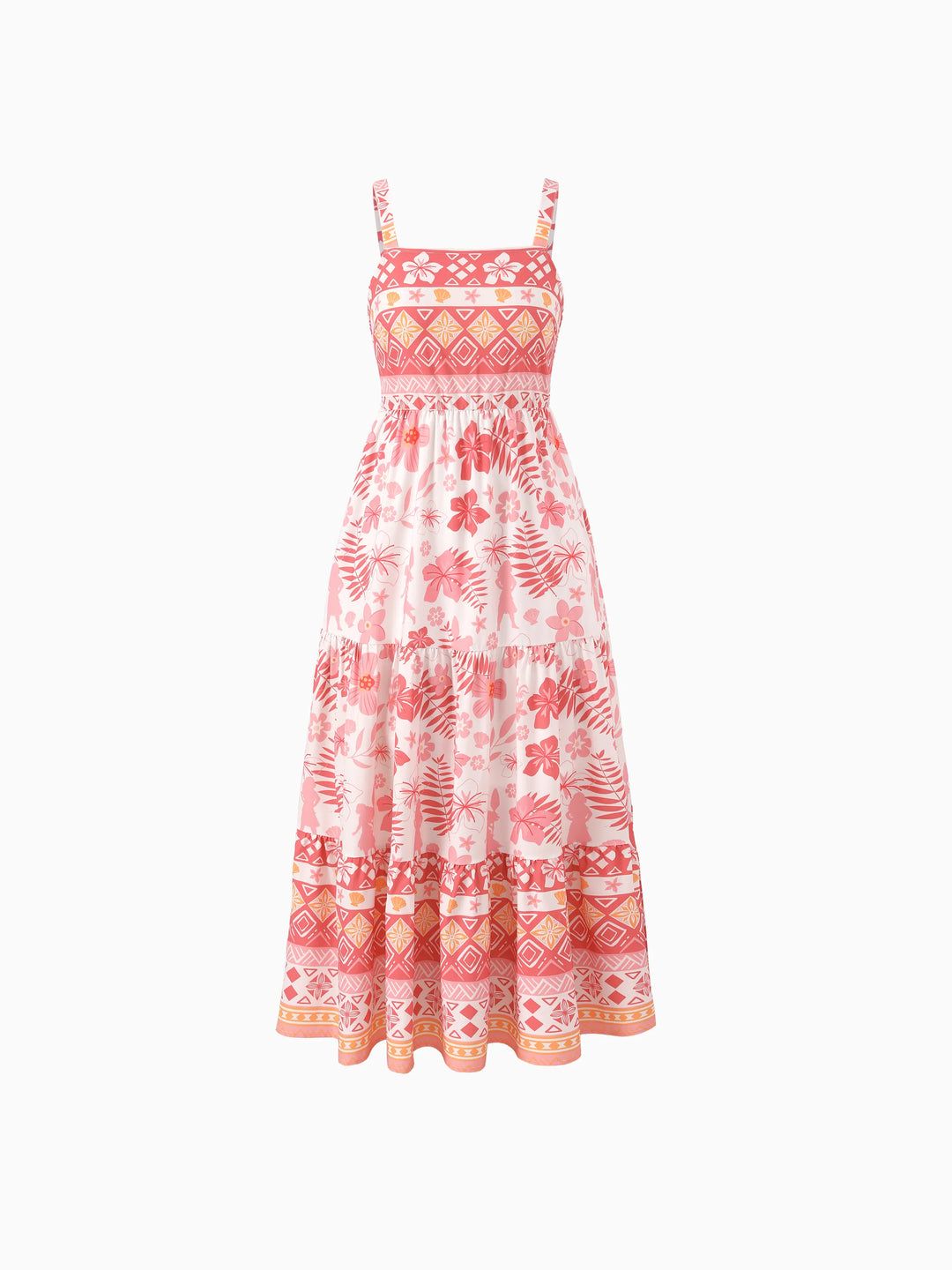 Disney Princess Mommy and Me Moana Floral Dresses with Ruffle Straps for Summer Family Outings & Photos Pink