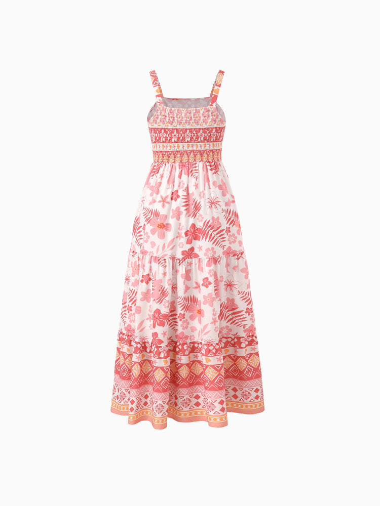 Disney Princess Mommy and Me Moana Floral Dresses with Ruffle Straps for Summer Family Outings & Photos Pink
