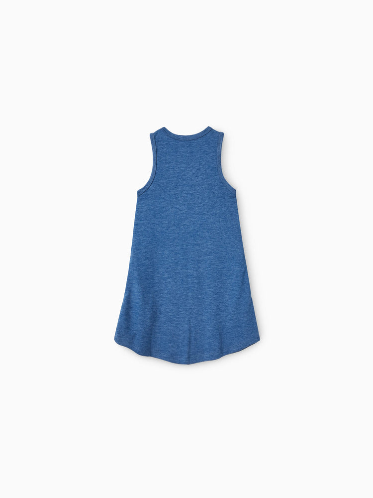 Independence Day Mommy and Me Patriotic Cherry Print Casual Sleeveless Dress Blue