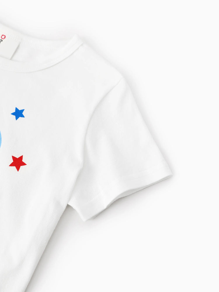 Independence Day Family Matching Patriotic Ice Cream Print Summer Cotton T-shirt & V-Neck Dresses White