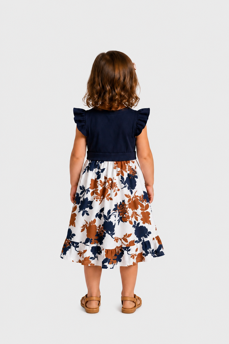 Mommy and Me Family Matching Casual Dress Solid Color, Fabric Stitching royalblue