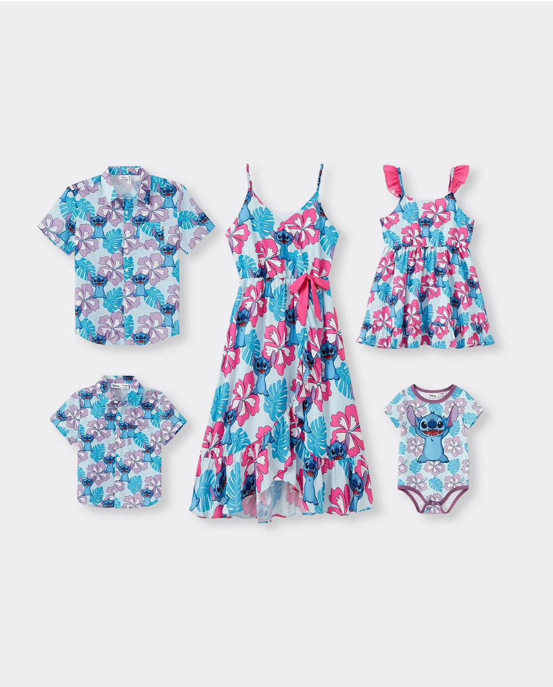 Disney Stitch Family Matching Naia™ Stitch and Hawaii Style Floral Print Sleeveless Dress/Onesie Shirt Multi-color