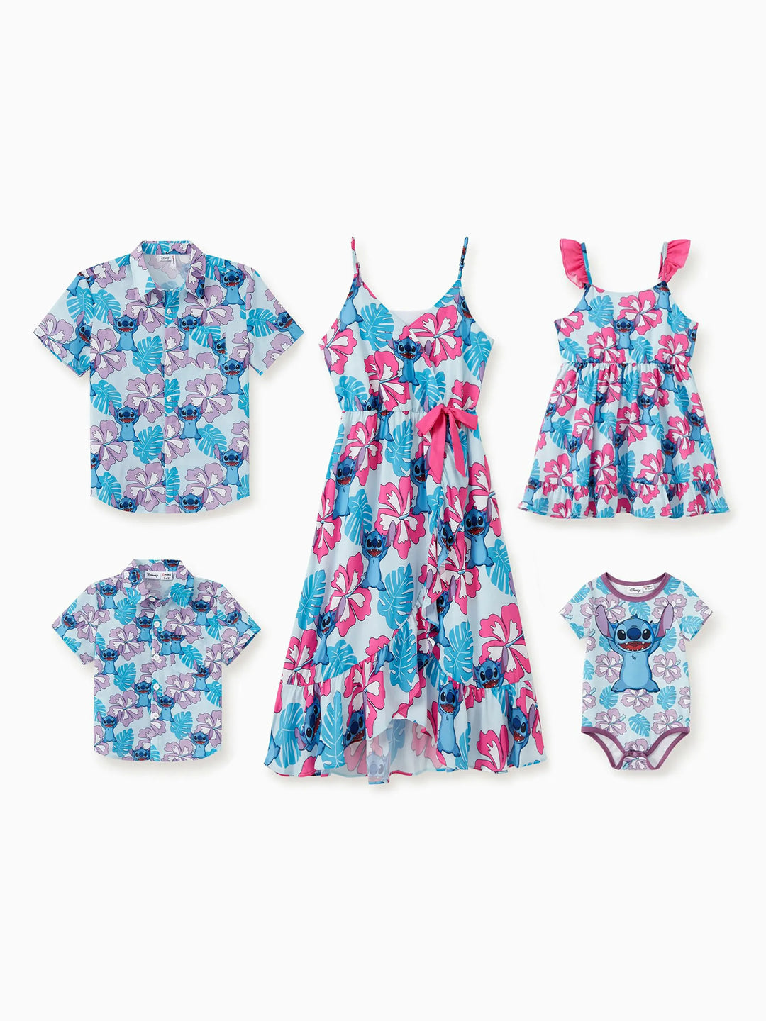 Disney Stitch Toddler/Kid Girl Naia™ Stitch and Hawaii Style Floral Print Sleeveless Dress Multi-color