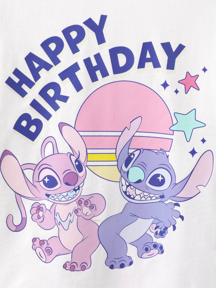 Disney Stitch Happy Birthday Girls' Long-Sleeve T-Shirt White
