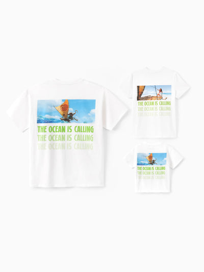 Disney Princess Moana Family Matching "The Ocean Is Calling" Graphic T-Shirts for Vacation & Everyday Fun White