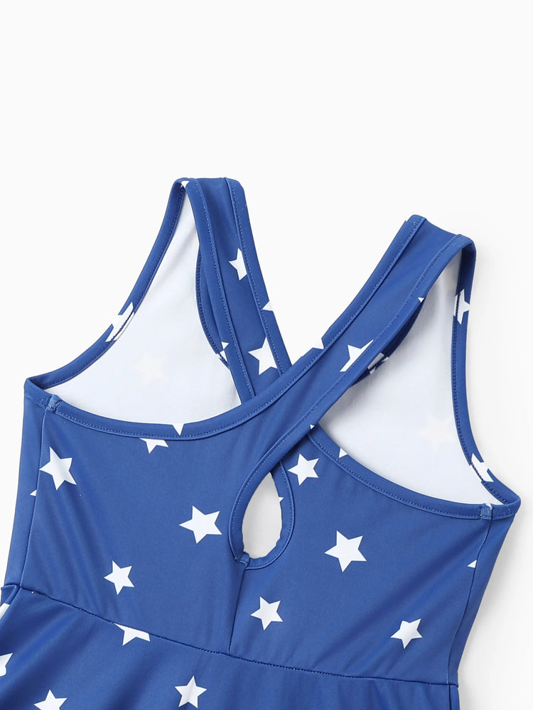 Independence Day Toddler Girls Patriotic Cherry/Star Print Casual Sleeveless Dress Dark Blue