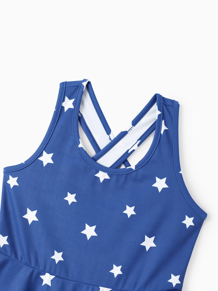 Independence Day Toddler Girls Patriotic Cherry/Star Print Casual Sleeveless Dress Dark Blue