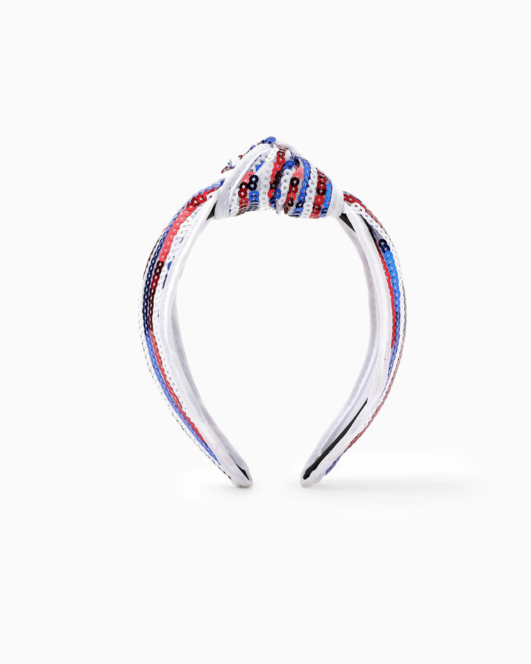 Independence Day Mommy and Me Patriotic Sequin Stripe Knotted Headband White