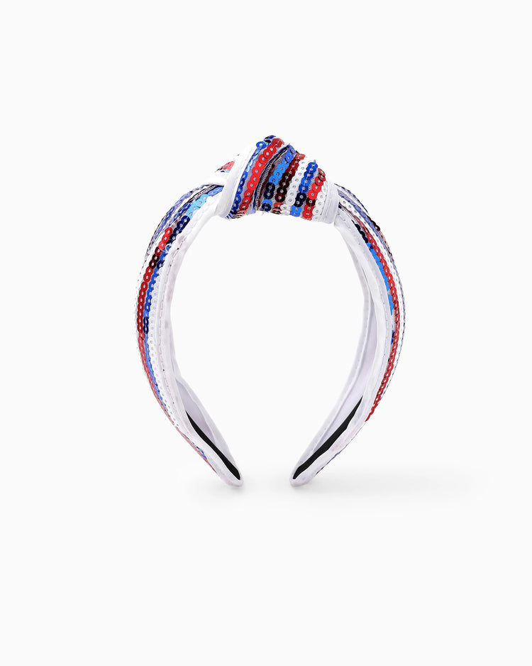 Independence Day Mommy and Me Patriotic Sequin Stripe Knotted Headband White