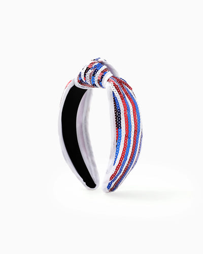 Independence Day Mommy and Me Patriotic Sequin Stripe Knotted Headband White