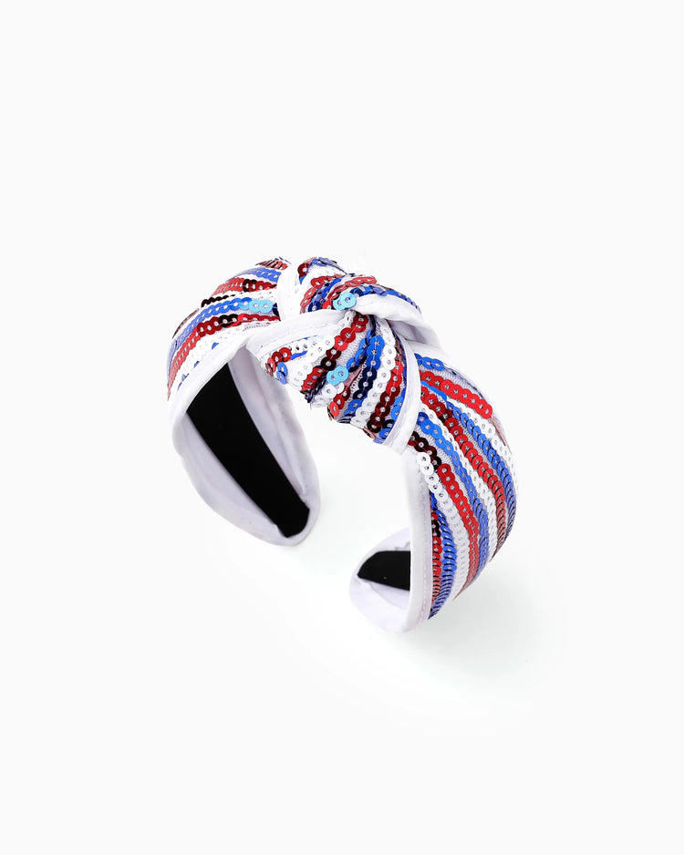 Independence Day Mommy and Me Patriotic Sequin Stripe Knotted Headband White