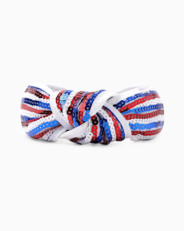 Independence Day Mommy and Me Patriotic Sequin Stripe Knotted Headband White