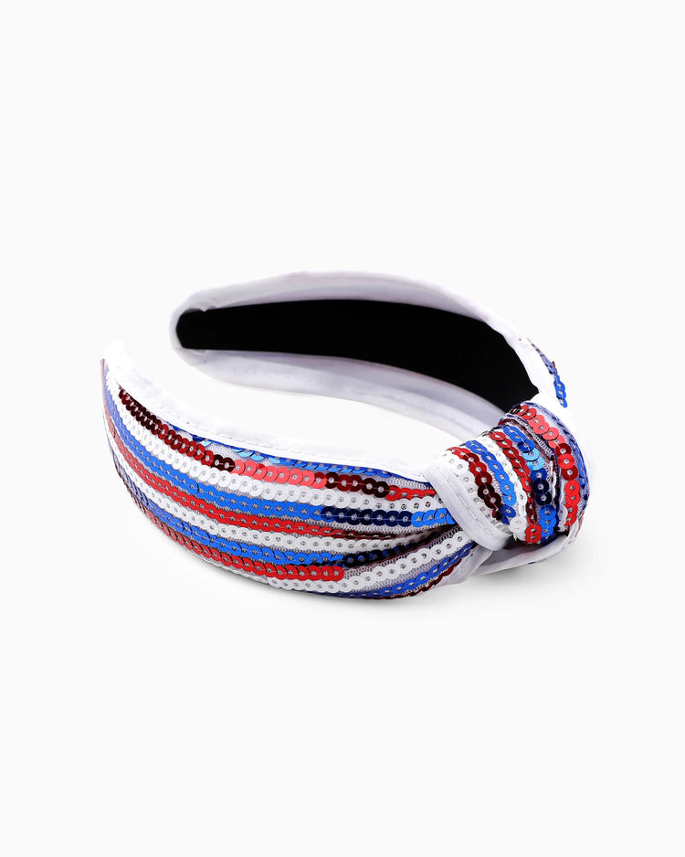 Independence Day Mommy and Me Patriotic Sequin Stripe Knotted Headband White