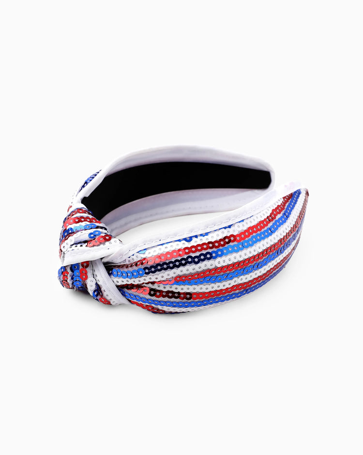 Independence Day Mommy and Me Patriotic Sequin Stripe Knotted Headband White