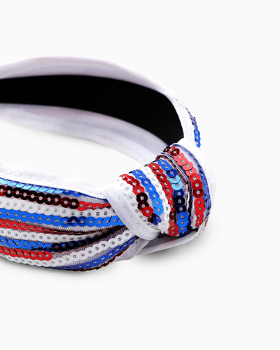Independence Day Mommy and Me Patriotic Sequin Stripe Knotted Headband White