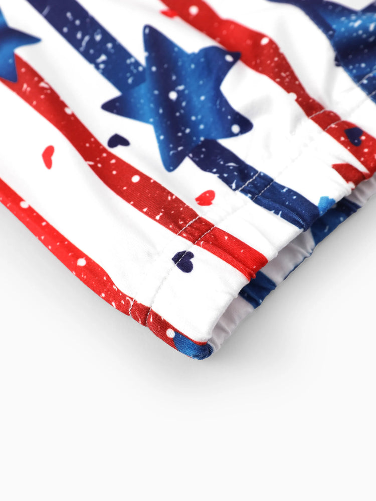 Independence Day Toddler Girls 2pcs Patriotic Bow Print Top and Star Printed Flare Pants Set White