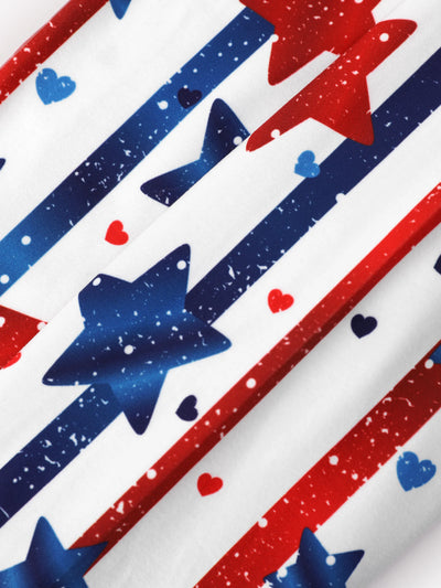 Independence Day Toddler Girls 2pcs Patriotic Bow Print Top and Star Printed Flare Pants Set White