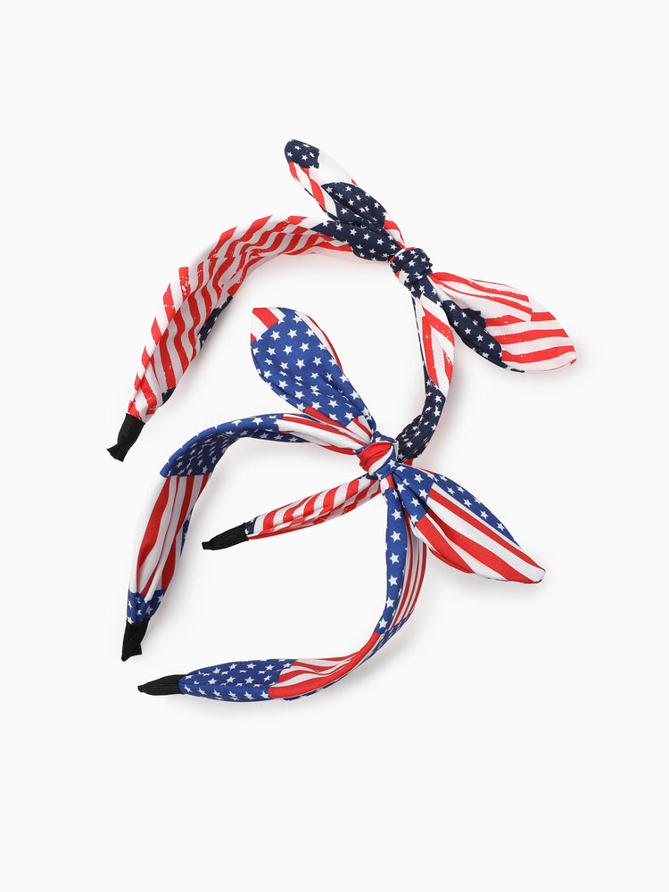 Independence Day Mommy and Me Patriotic Star Stripe Bow Headband Navy