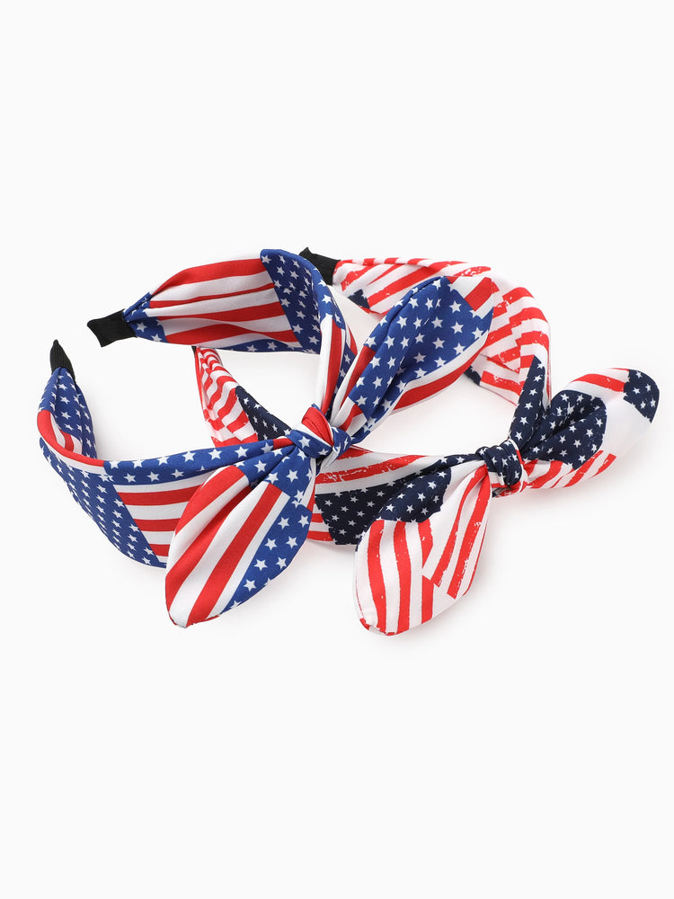 Independence Day Mommy and Me Patriotic Star Stripe Bow Headband Navy