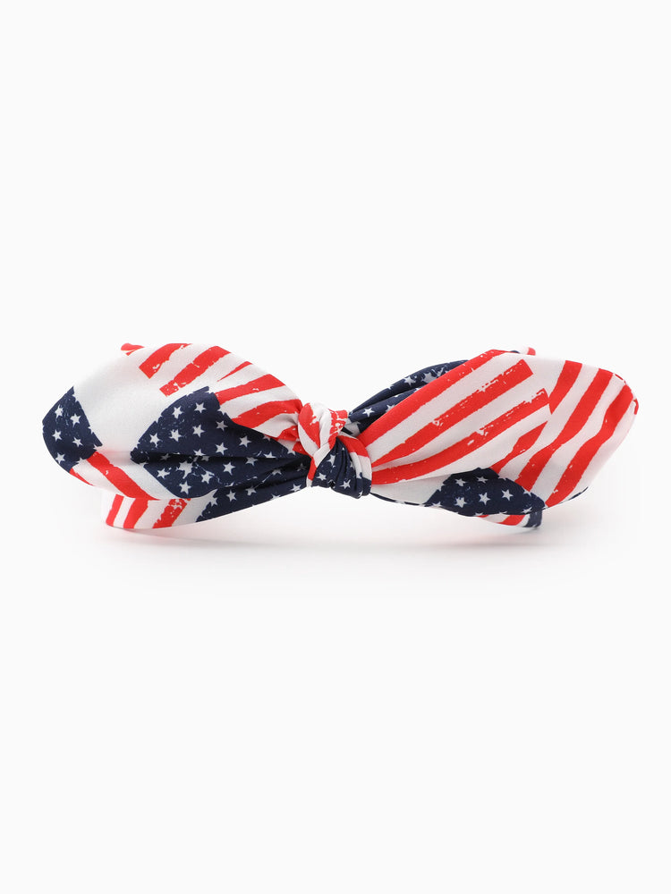 Independence Day Mommy and Me Patriotic Star Stripe Bow Headband Deep Blue