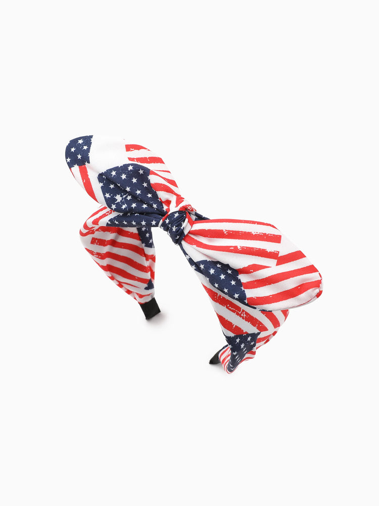 Independence Day Mommy and Me Patriotic Star Stripe Bow Headband Deep Blue