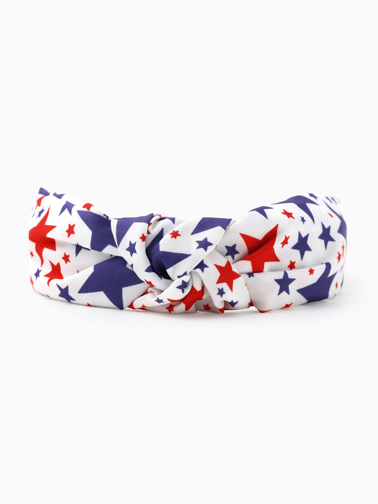 Independence Day Mommy and Me Patriotic Star Print Knotted Headband Color block