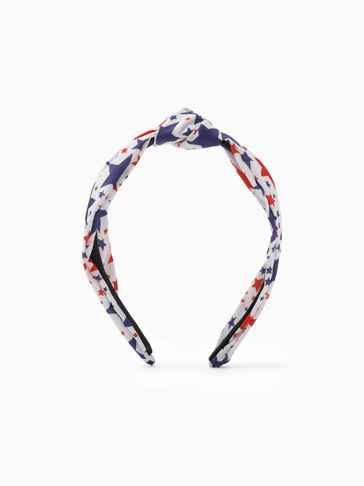 Independence Day Mommy and Me Patriotic Star Print Knotted Headband Color block