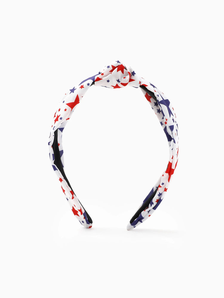 Independence Day Mommy and Me Patriotic Star Print Knotted Headband Color block