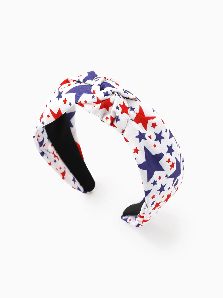 Independence Day Mommy and Me Patriotic Star Print Knotted Headband Color block