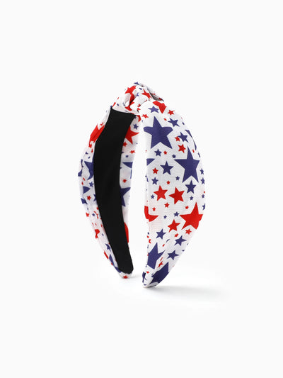 Independence Day Mommy and Me Patriotic Star Print Knotted Headband Color block