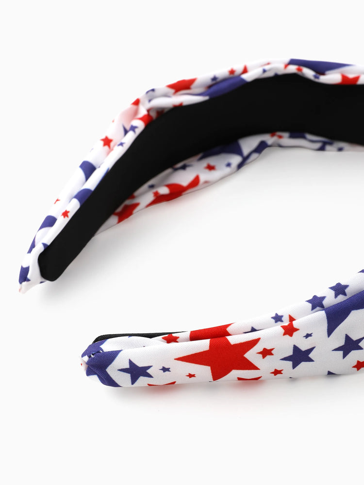 Independence Day Mommy and Me Patriotic Star Print Knotted Headband Color block