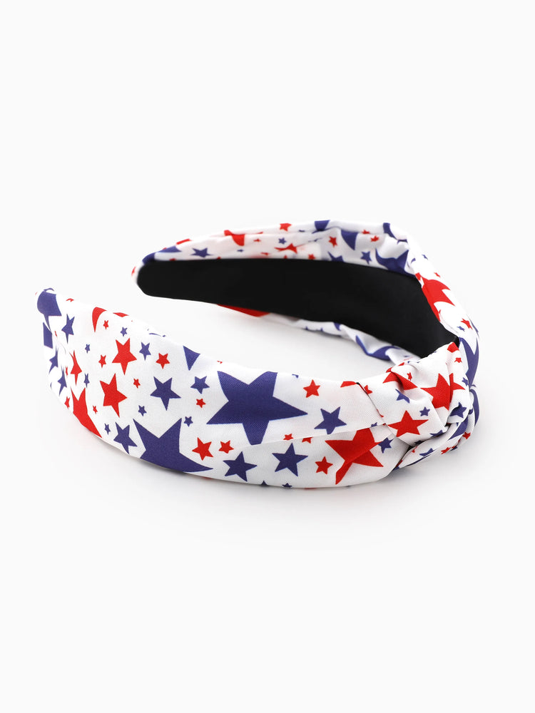 Independence Day Mommy and Me Patriotic Star Print Knotted Headband Color block