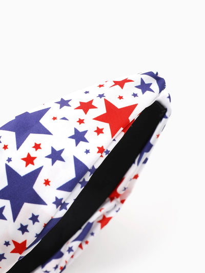 Independence Day Mommy and Me Patriotic Star Print Knotted Headband Color block
